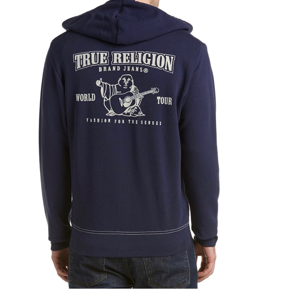True Religion Men's Buddha Logo Zip Hoodie Blue